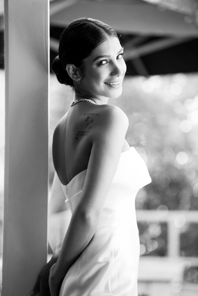 Black and white bride portraits shot by Kevin Mark Pass Photography