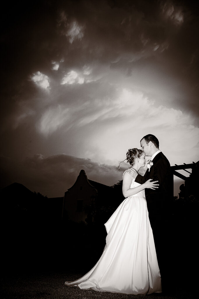 Sunset wedding portraits for bride and groom shot by Kevin Mark Pass Photography, Bridal makeup by Storm Pass