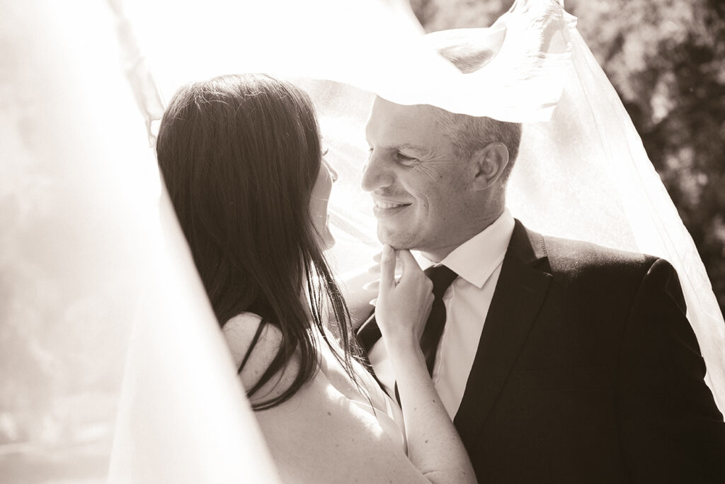 Black & White/ sepia bride and groom portraits for S&J wedding elopement, photography by Kevin Mark Pass, bridal makeup by Storm Pass Makeup